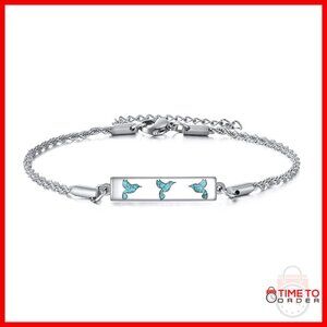 Sterling Silver Hummingbird Abalone Shell Pendant Bracelet Gift